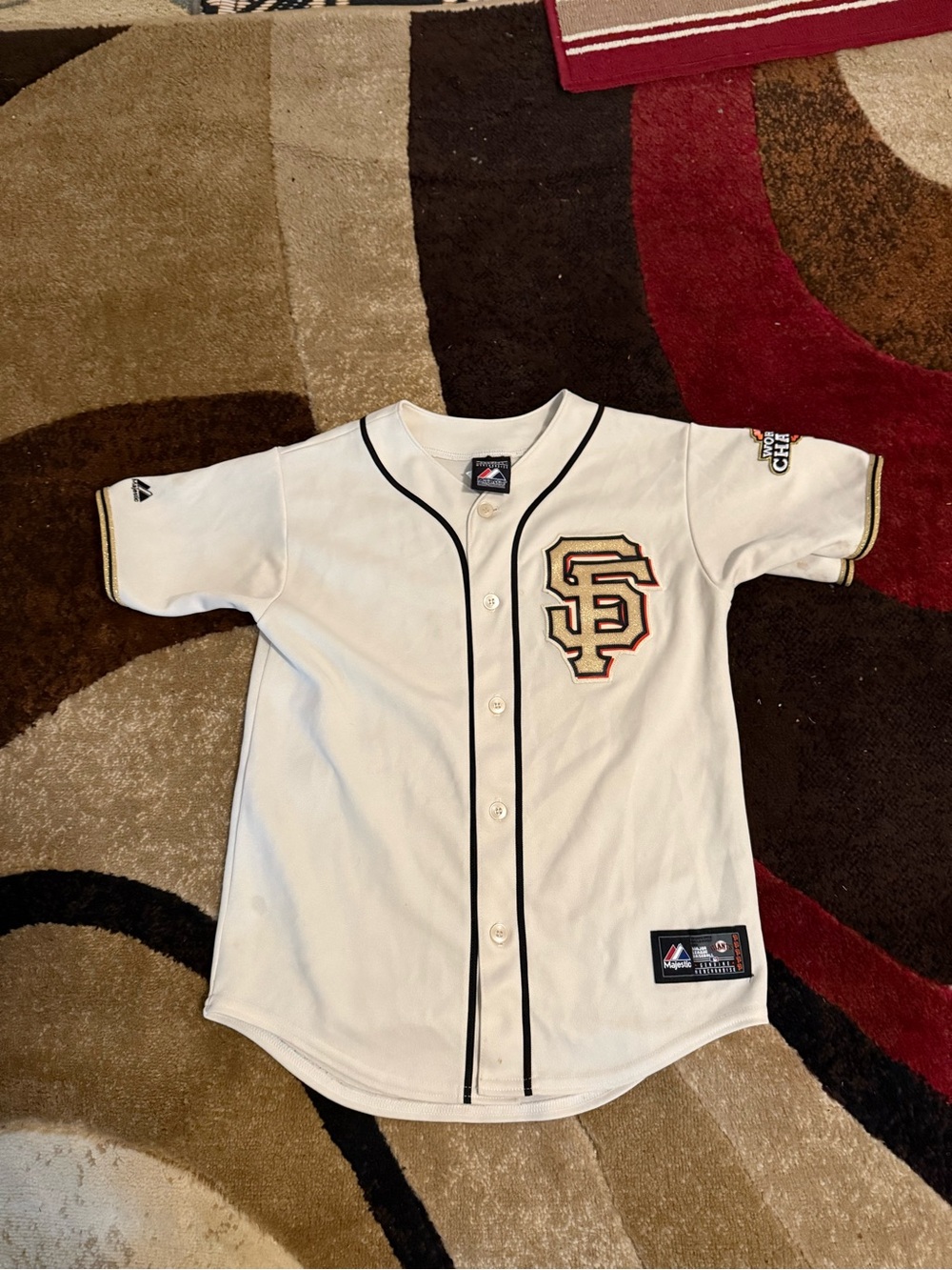 San Francisco Giants baseball jersey with World Series patch boys M